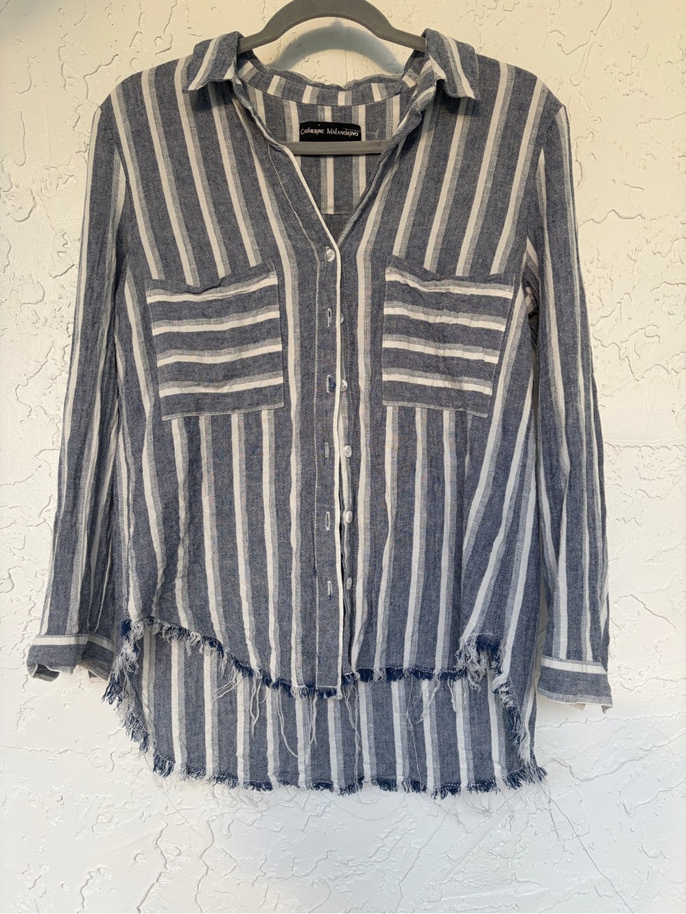 Boho Navy and White Striped Button-Front Top